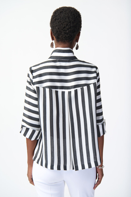 Square Button Striped Jacket Style 241253. Black/off White. 3