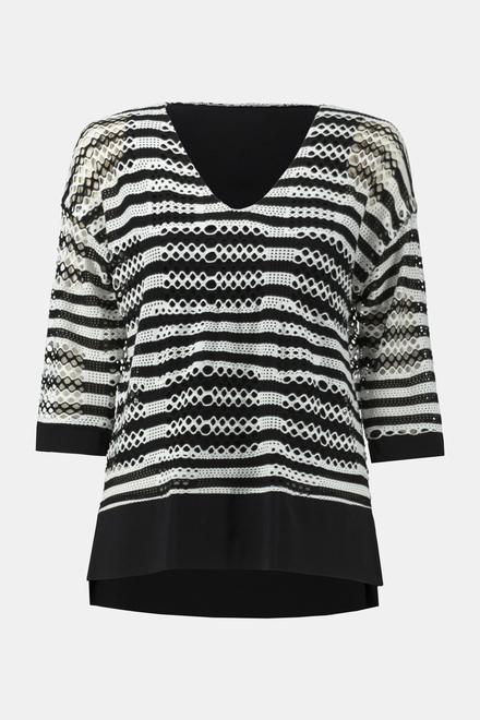 Striped Knit Crochet Top Style 241255. Black/white. 6