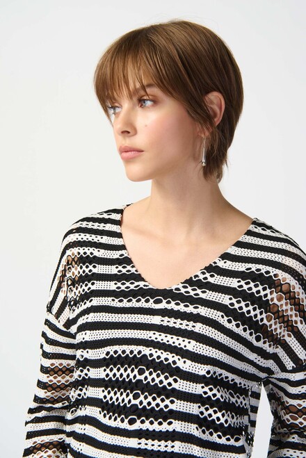 Striped Knit Crochet Top Style 241255. Black/white. 3
