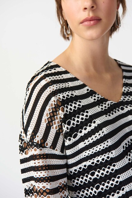 Striped Knit Crochet Top Style 241255. Black/white. 4