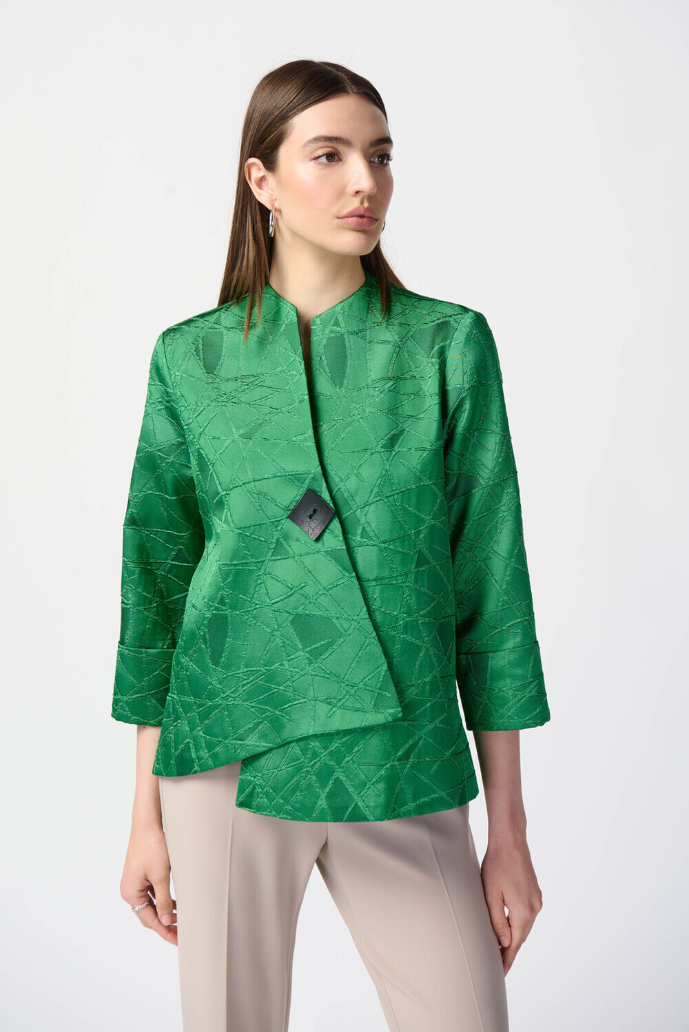 Textured Asymmetric Jacket Style 241263. Island Green
