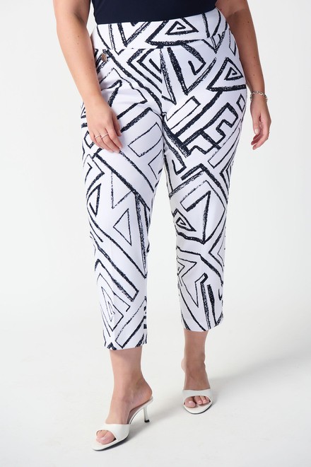 Abstract Print Cropped Pants Style 241271. Vanilla/midnight Blue. 10