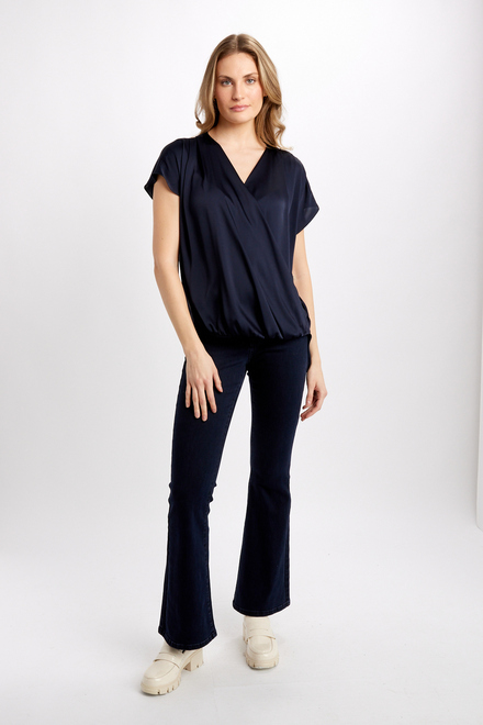 Wrap Front Satin Top Style 241278. Midnight Blue. 4