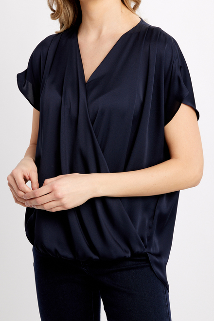Wrap Front Satin Top Style 241278. Midnight Blue. 2