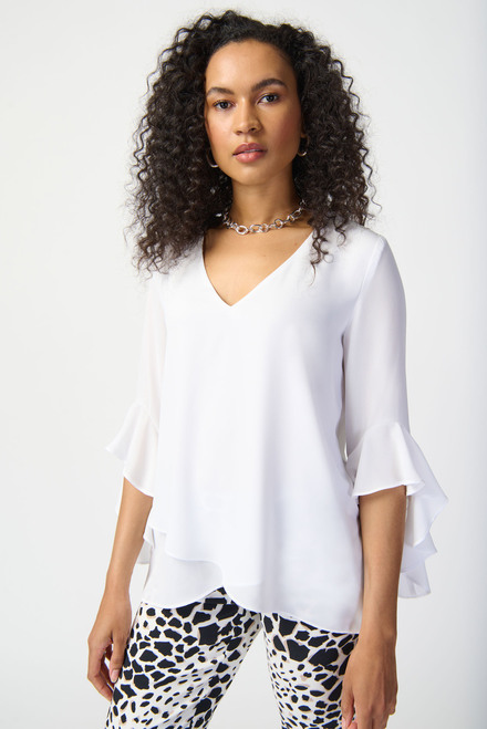 Draped Sleeve V-Neck Top Style 241283. Off White
