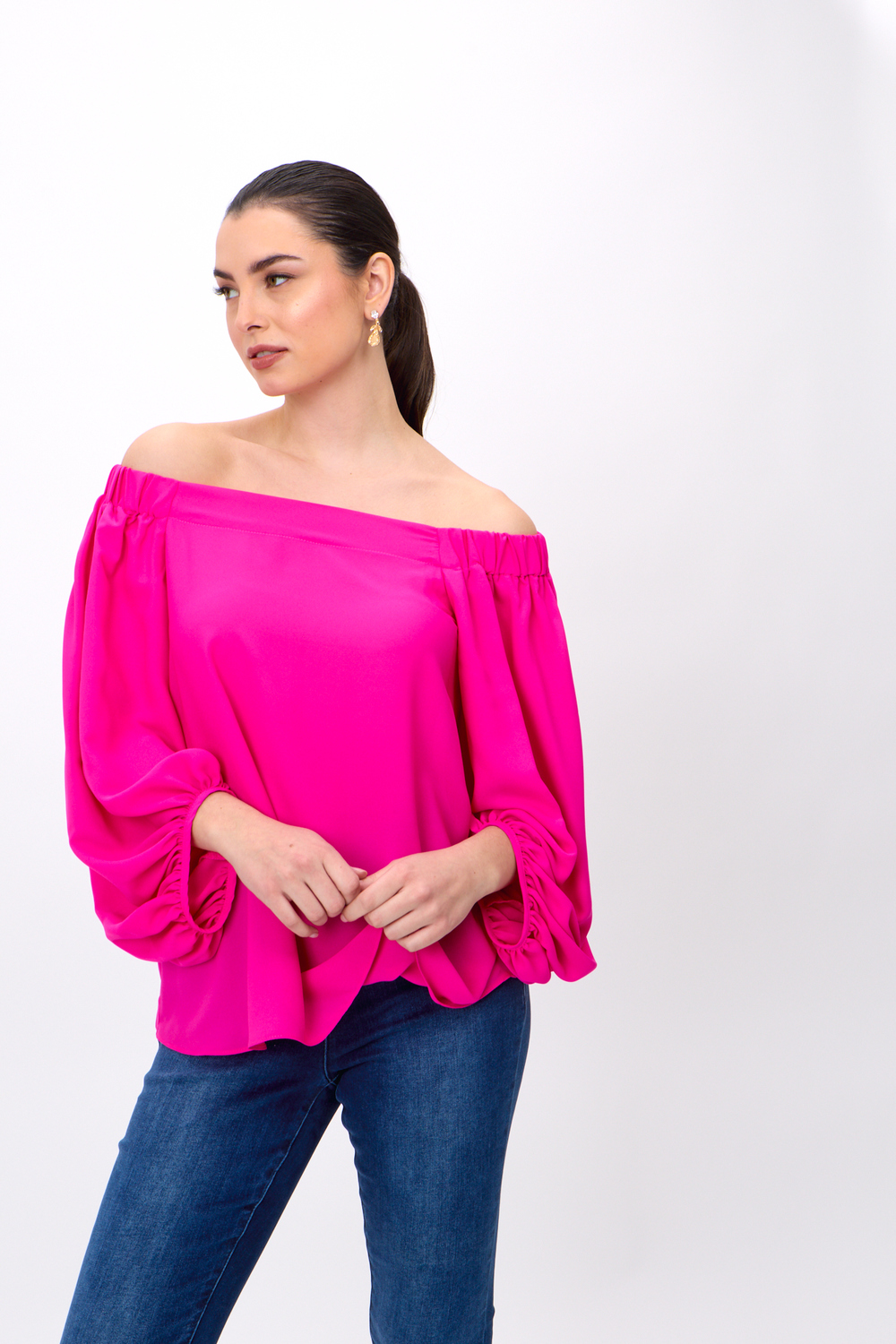 Puff Sleeve Blouse Style 241304. Ultra Pink