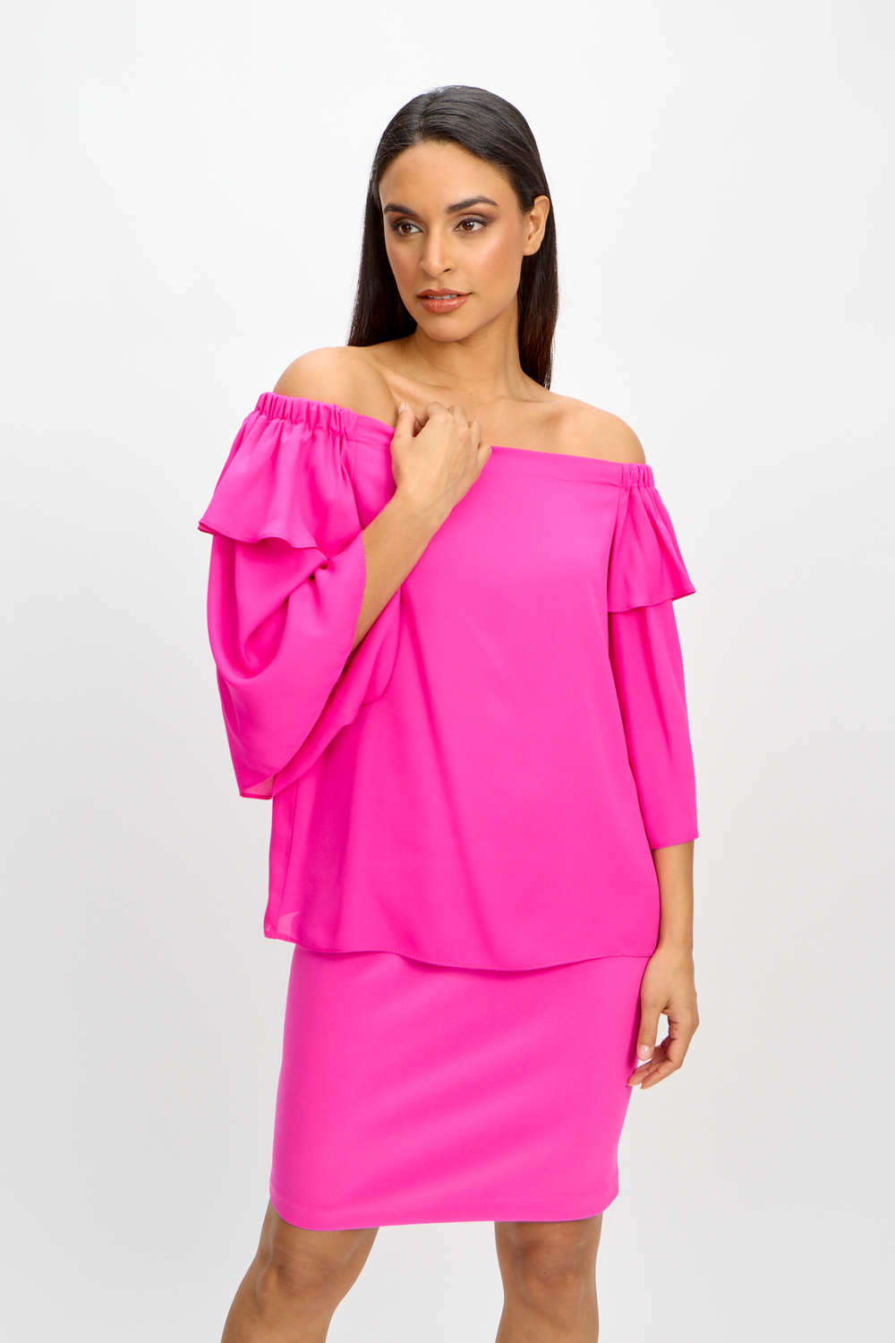 Flounce Sleeve Off-Shoulder Top Style 241305. Ultra Pink