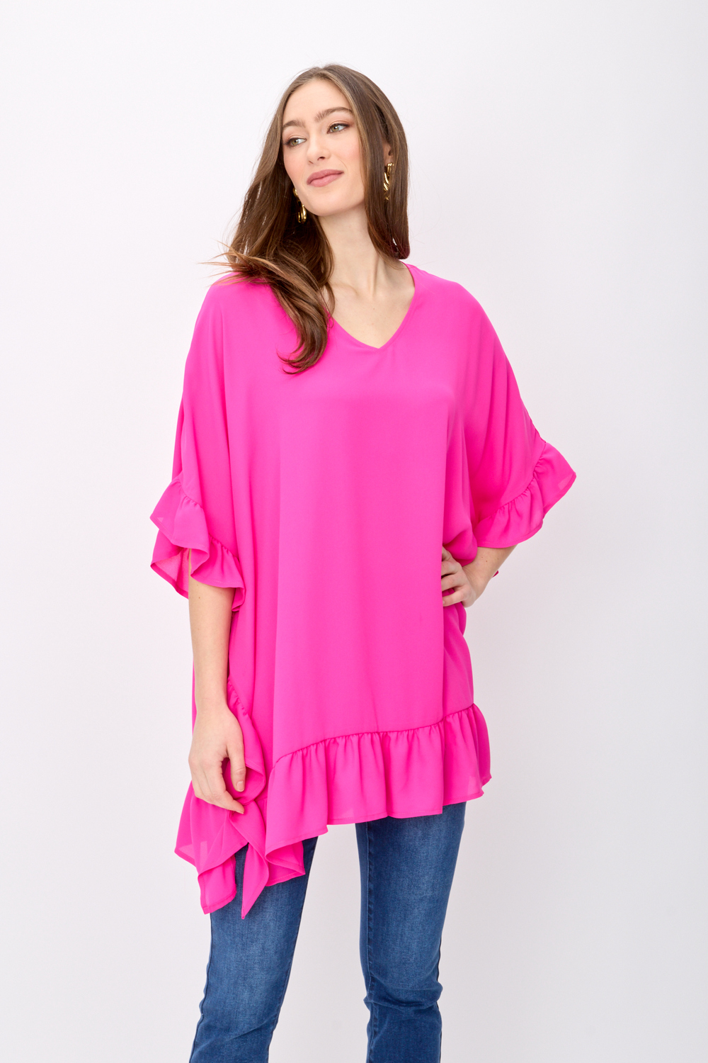 Ruffle Sleeve Oversized Top Style 241311. Ultra Pink