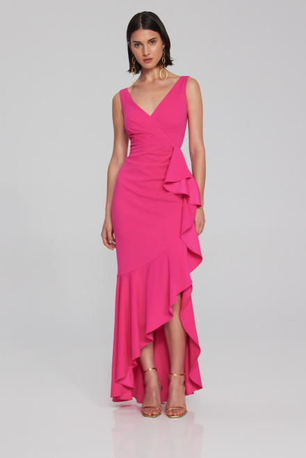 Ruffle Detail Slit Dress Style 241700. Shocking Pink. 3
