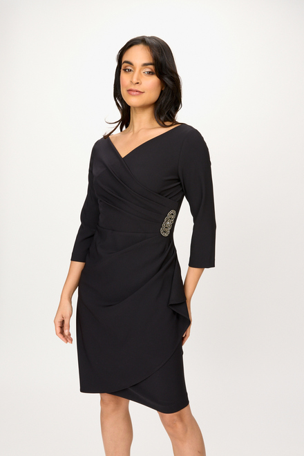 Brooch Detail Wrap Dress Style 241705. Black. 4