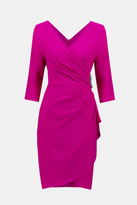 Brooch Detail Wrap Dress Style 241705. Shocking Pink. 5