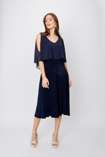 Dual Fabric Ruffled Dress Style 241706. Midnight Blue