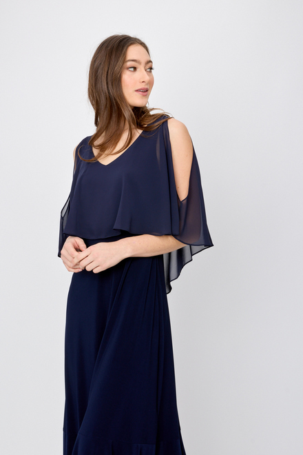 Dual Fabric Ruffled Dress Style 241706. Midnight Blue. 3
