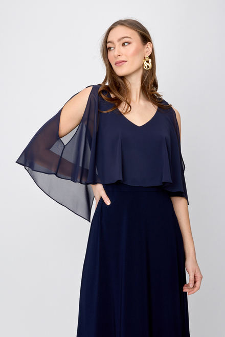 Dual Fabric Ruffled Dress Style 241706. Midnight Blue. 4