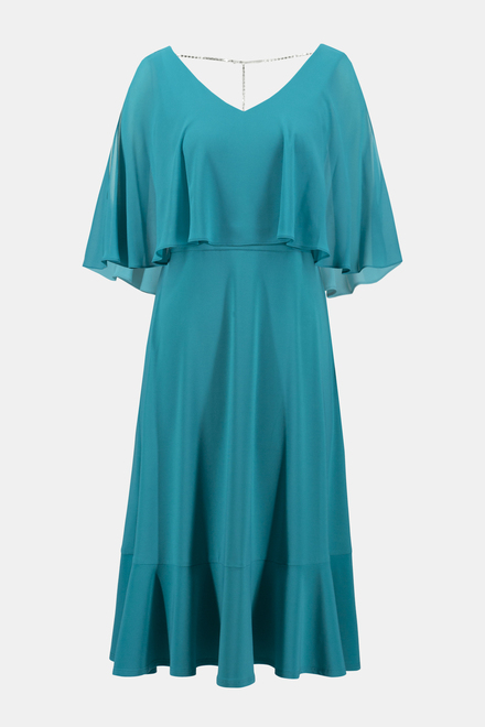 Dual Fabric Ruffled Dress Style 241706. Ocean Blue. 4