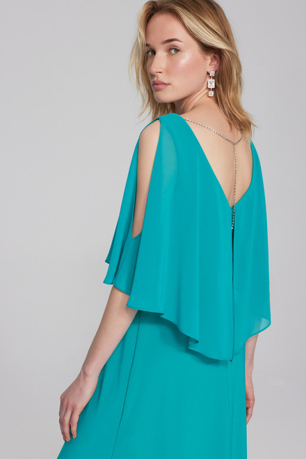 Dual Fabric Ruffled Dress Style 241706. Ocean Blue. 3
