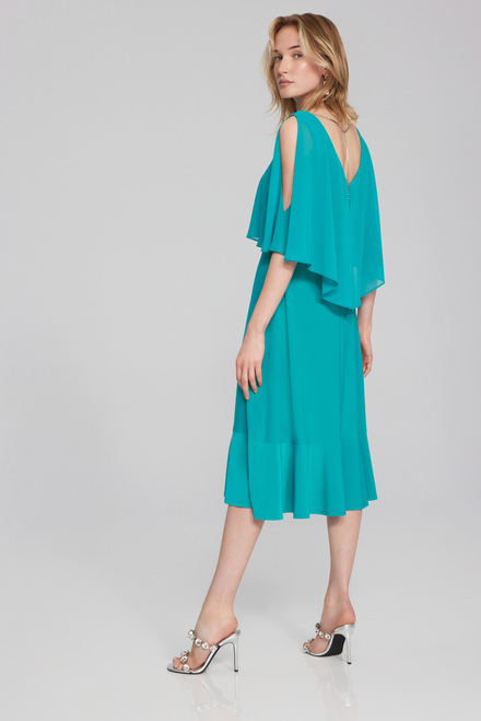 Dual Fabric Ruffled Dress Style 241706. Ocean Blue. 2