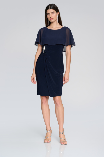 Embellished Trim Sheer Cape Dress Style 241708. Midnight Blue