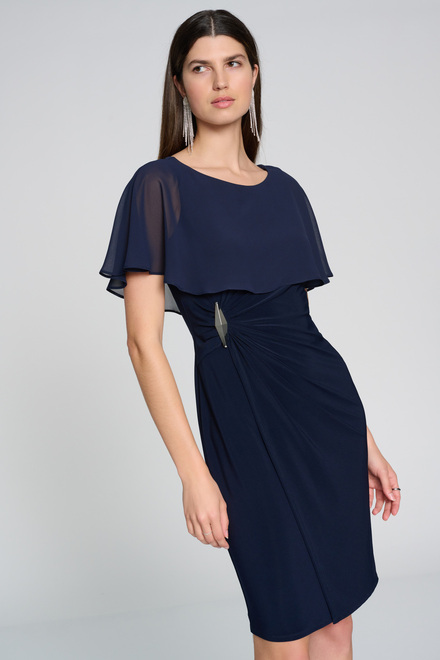 Embellished Trim Sheer Cape Dress Style 241708. Midnight Blue. 3