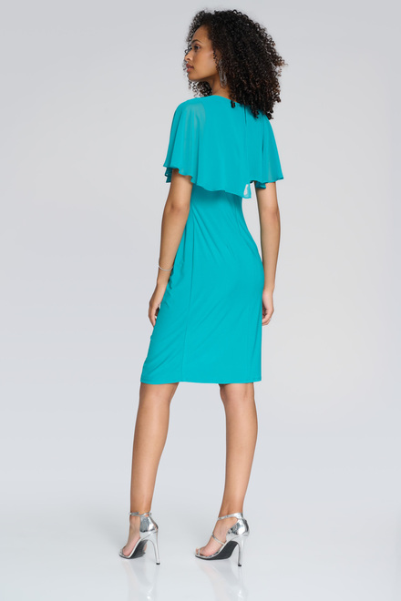 Embellished Trim Sheer Cape Dress Style 241708. Ocean Blue. 2