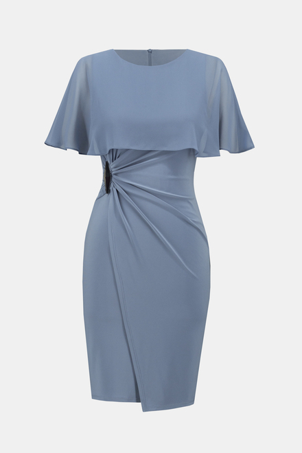 Embellished Trim Sheer Cape Dress Style 241708. Serenity Blue. 4