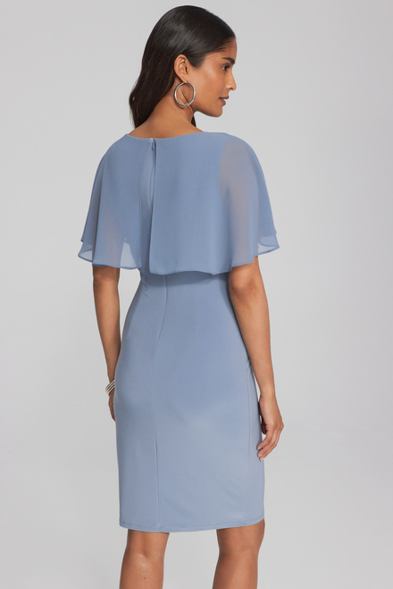 Embellished Trim Sheer Cape Dress Style 241708. Serenity Blue. 2
