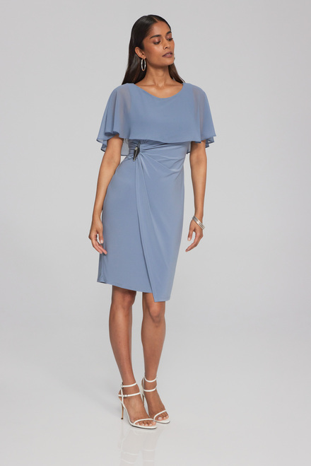 Embellished Trim Sheer Cape Dress Style 241708. Serenity Blue. 3
