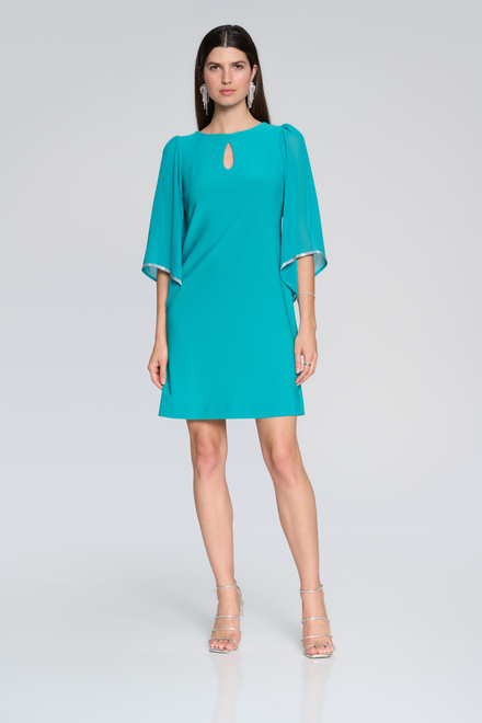 Dress, shiny 3/4 sleeves Model 241709. Ocean blue