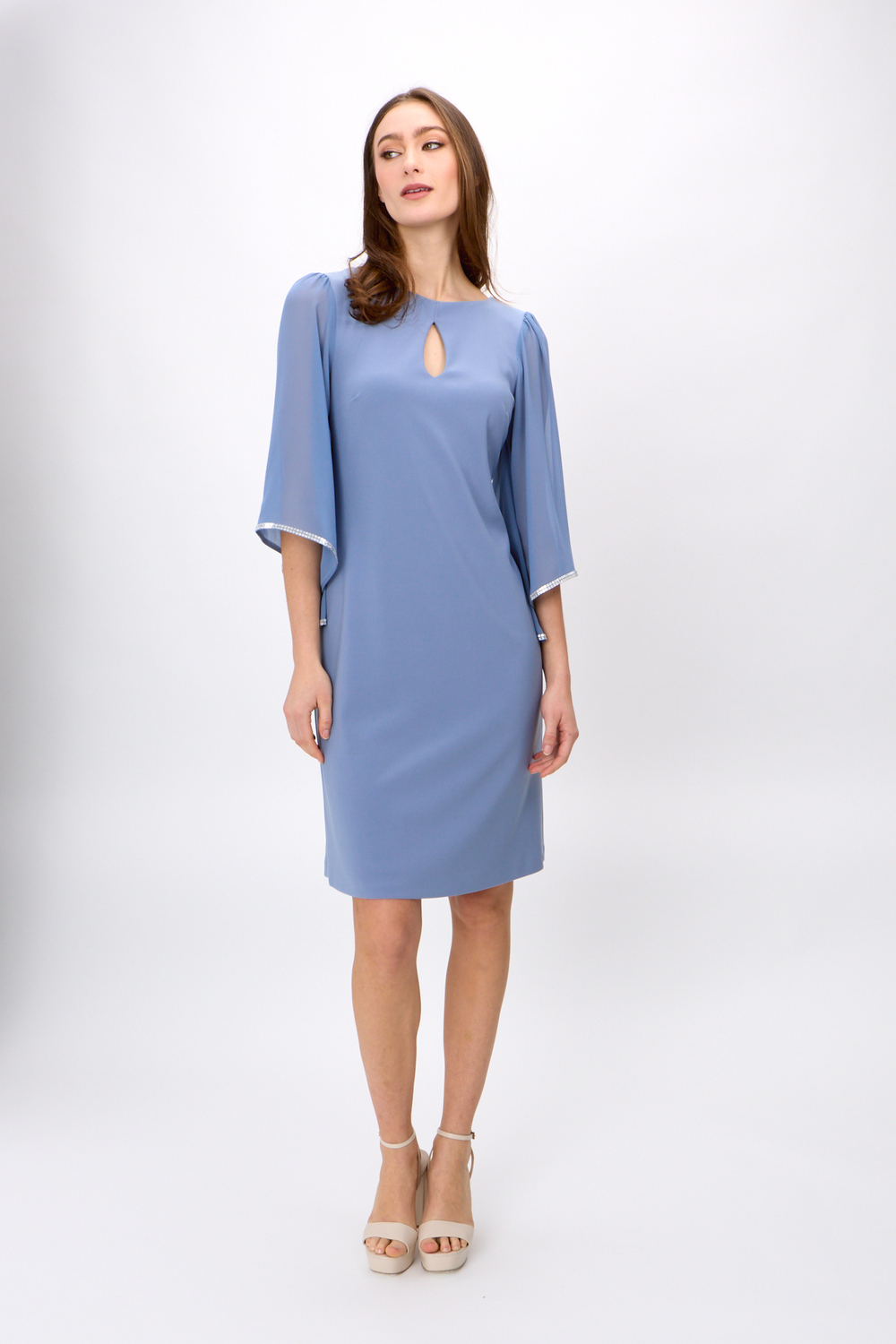 Dress, shiny 3/4 sleeves Model 241709. Serenity Blue