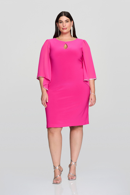Dress, shiny 3/4 sleeves Model 241709. Shocking Pink. 7