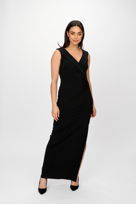 Ruffle Front Slit Dress Style 241711. Black. 4