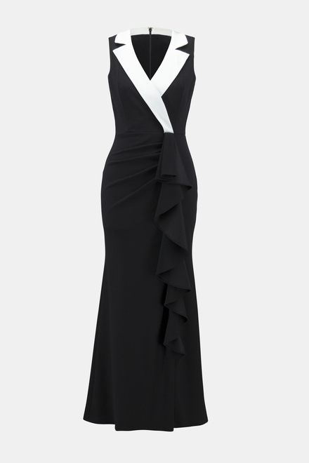Ruffle Front Slit Dress Style 241712. Black/off White. 3