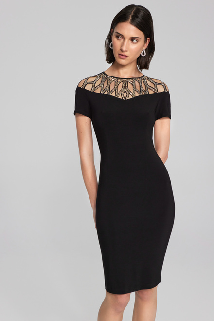 Beaded Detail Neckline Dress Style 241716. Black. 4
