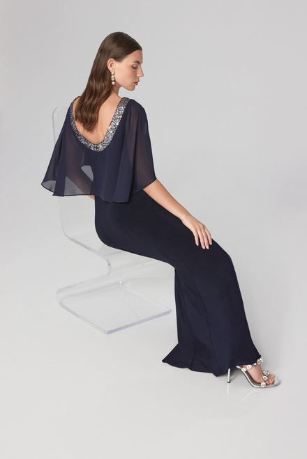 Rounded Neckline Sheer Sleeve Dress Style 241717. Midnight Blue. 2