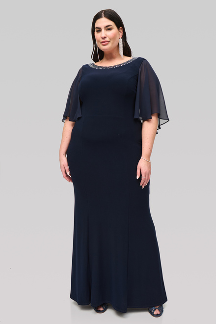 Rounded Neckline Sheer Sleeve Dress Style 241717. Midnight Blue. 7