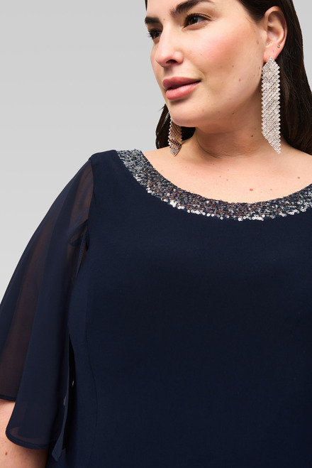 Rounded Neckline Sheer Sleeve Dress Style 241717. Midnight Blue. 8