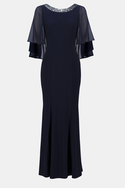 Rounded Neckline Sheer Sleeve Dress Style 241717. Midnight Blue. 5