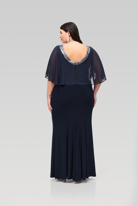 Rounded Neckline Sheer Sleeve Dress Style 241717. Midnight Blue. 9