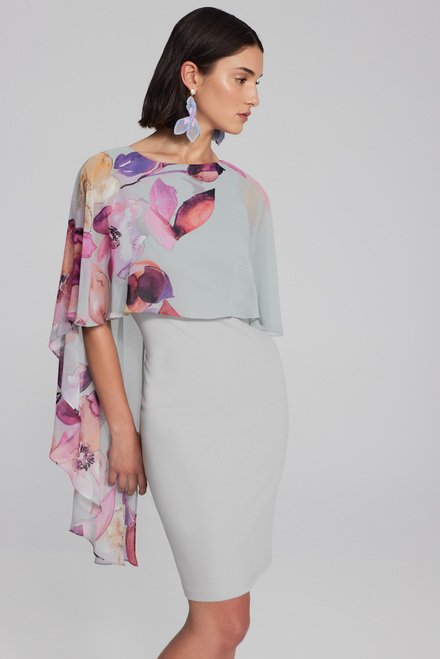 Floral Cape Dress Style 241718. Grey/Multi