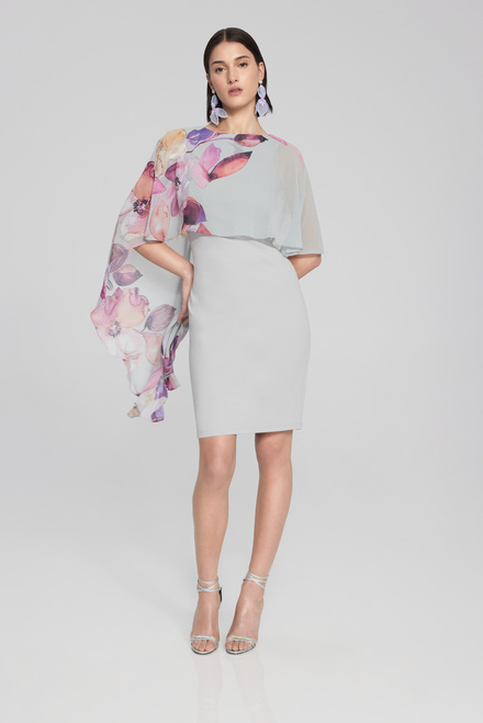 Floral Cape Dress Style 241718. Grey/multi. 3