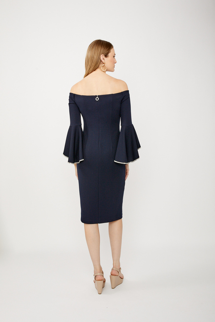 Off-Shoulder Embellished Sleeve Dress Style 241720. Midnight Blue. 5