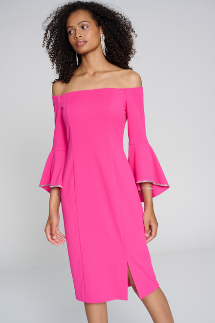 Off-Shoulder Embellished Sleeve Dress Style 241720. Shocking Pink. 3