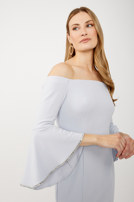 Off-Shoulder Embellished Sleeve Dress Style 241720. Celestial Blue. 3