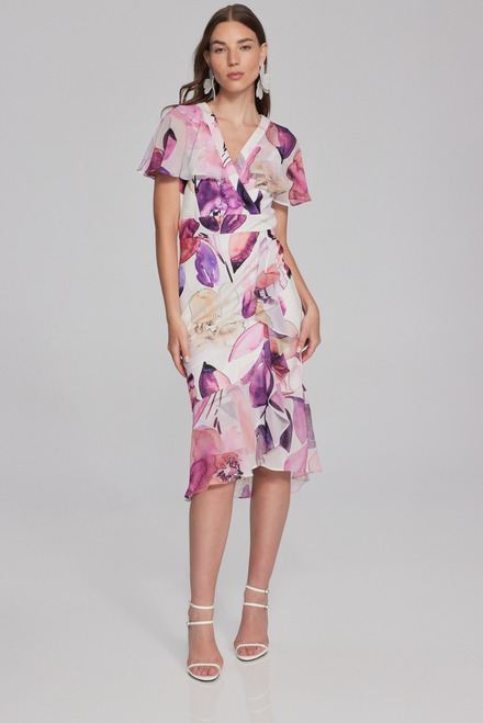Floral Print Wrap Dress Style 241732. Vanilla/Multi