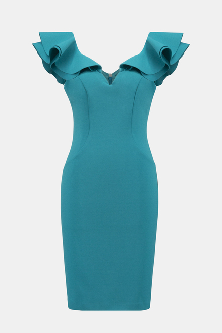 Ruffle Shoulder Semi-Fitted Dress Style 241747. Ocean Blue. 5