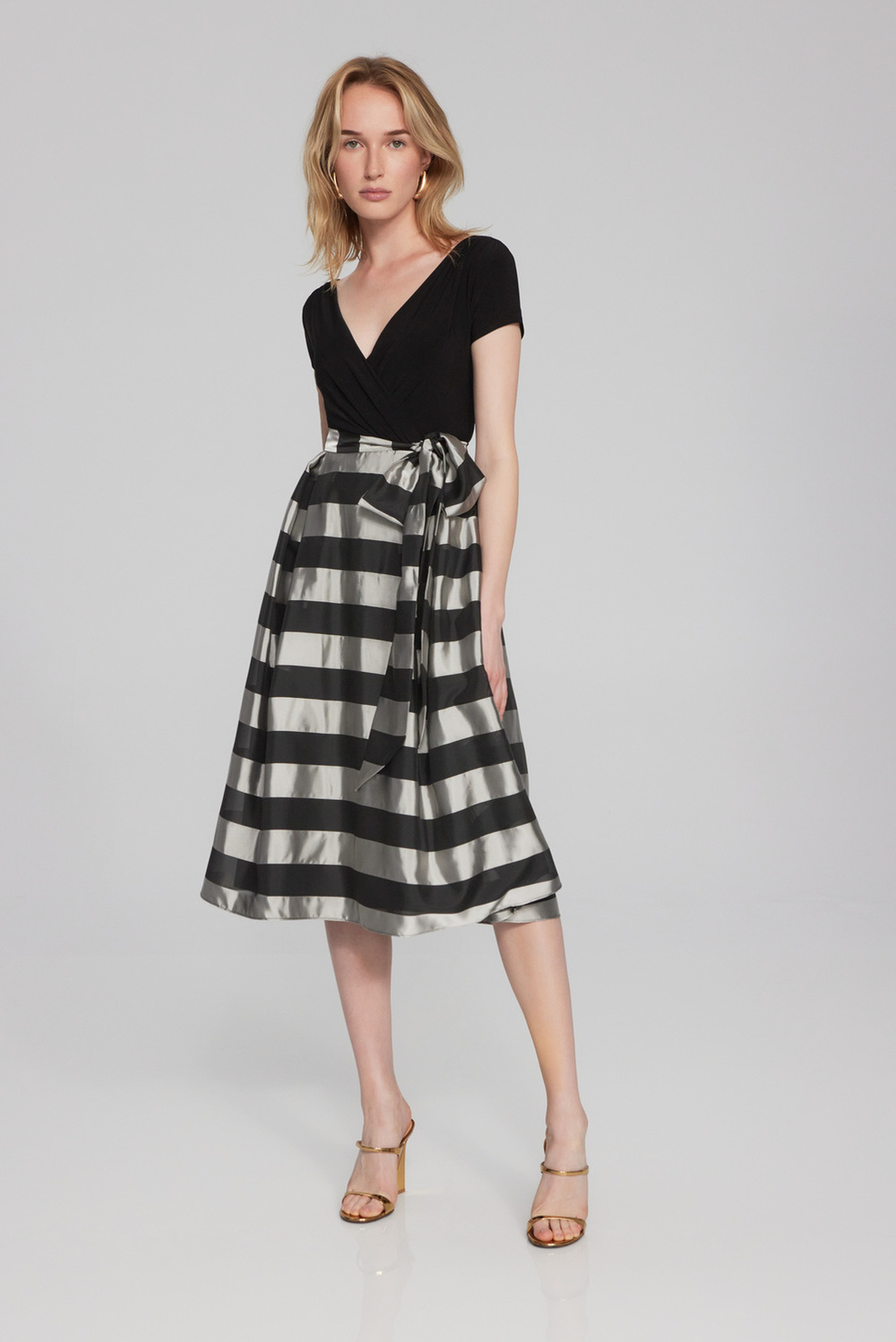 Striped Dual Fabric Dress Style 241748. Black/silver