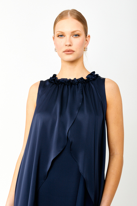 Gathered Collar Satin Dress Style 241750. Midnight Blue. 3