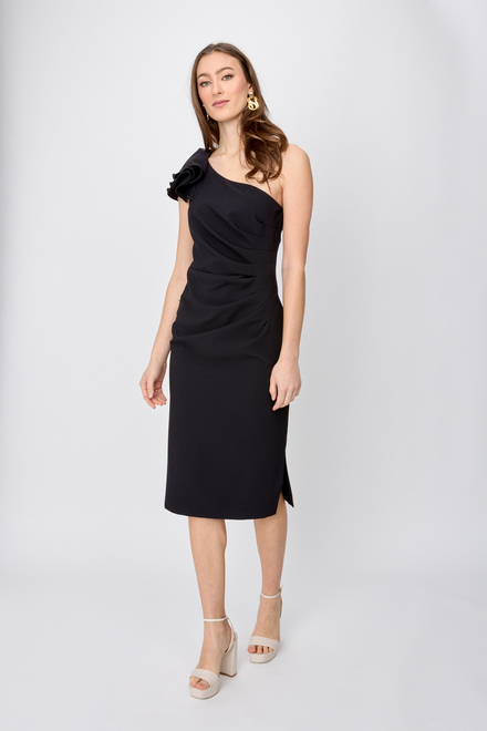 Ruffle Shoulder Asymmetric Dress Style 241755. Black