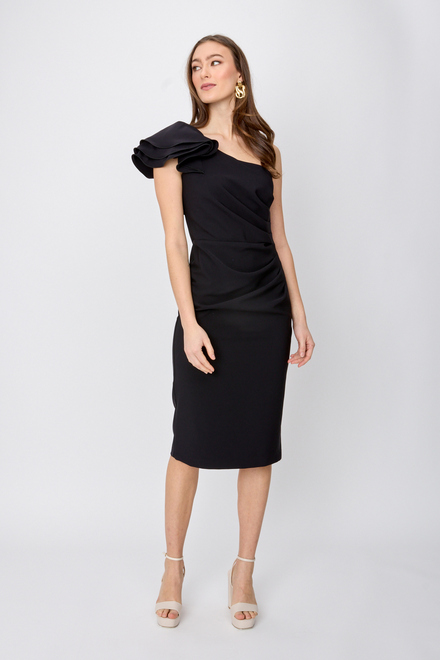 Ruffle Shoulder Asymmetric Dress Style 241755. Black. 7