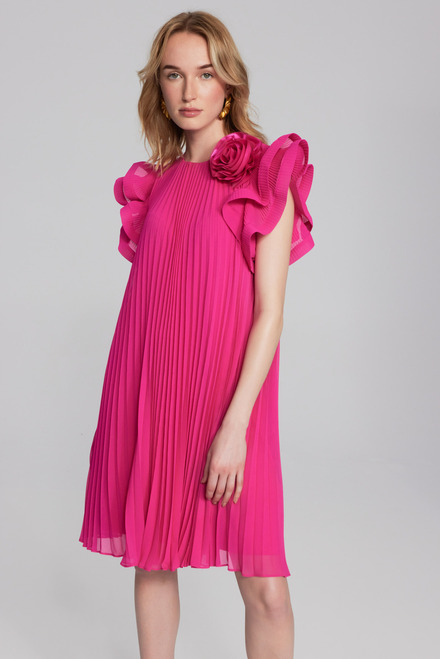 Fabric Flower Chiffon Dress Style 241758. Shocking Pink. 4
